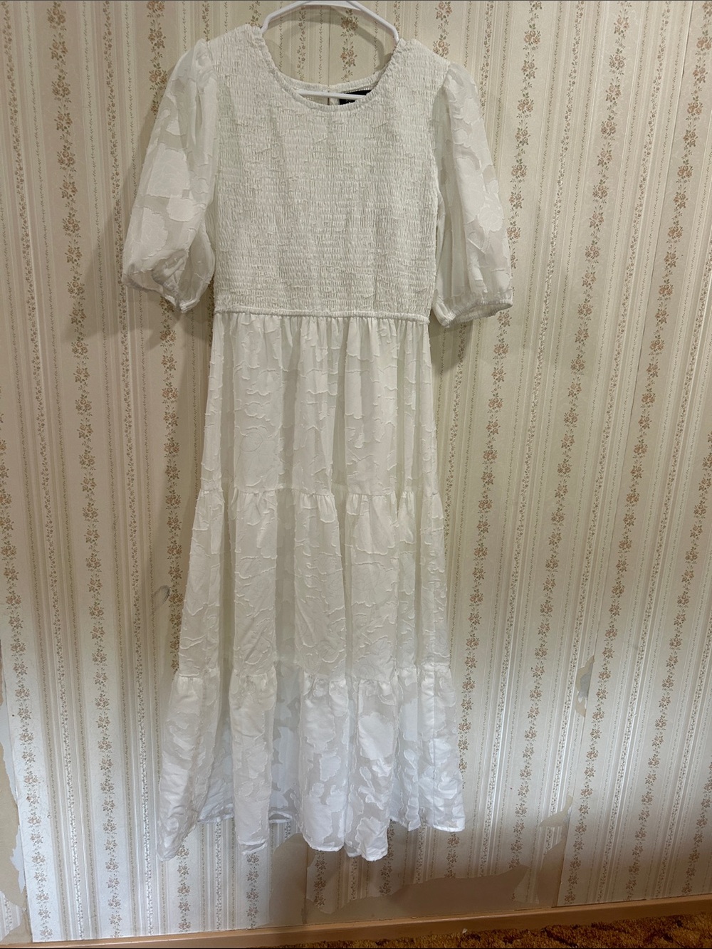 White Tiered Puff-Sleeve Maxi Dress
